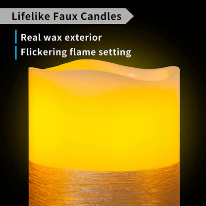 FURORA LIGHTING Gold Trim Flameless Candles - Real Wax, Adjustable Brightness, Remote & Timer - 4 Pillars (3x4, 3x6) and 4 Votives, 8-Pack, Battery Operated