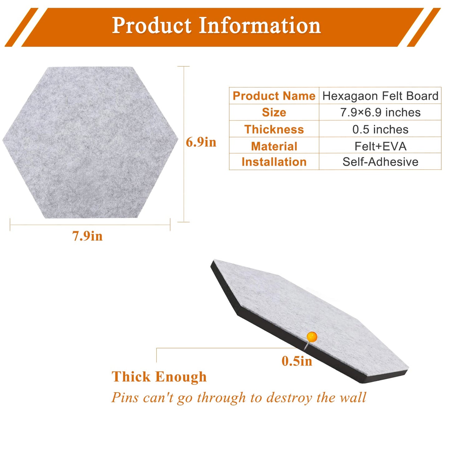 HULAVO 8Pcs Hexagon Felt Cork Board Tiles, Self Adhesive DIY Bulletin Board Pin Board for Office School Home Wall Decor Stickers Memos Photos Display (Gradual Blue)