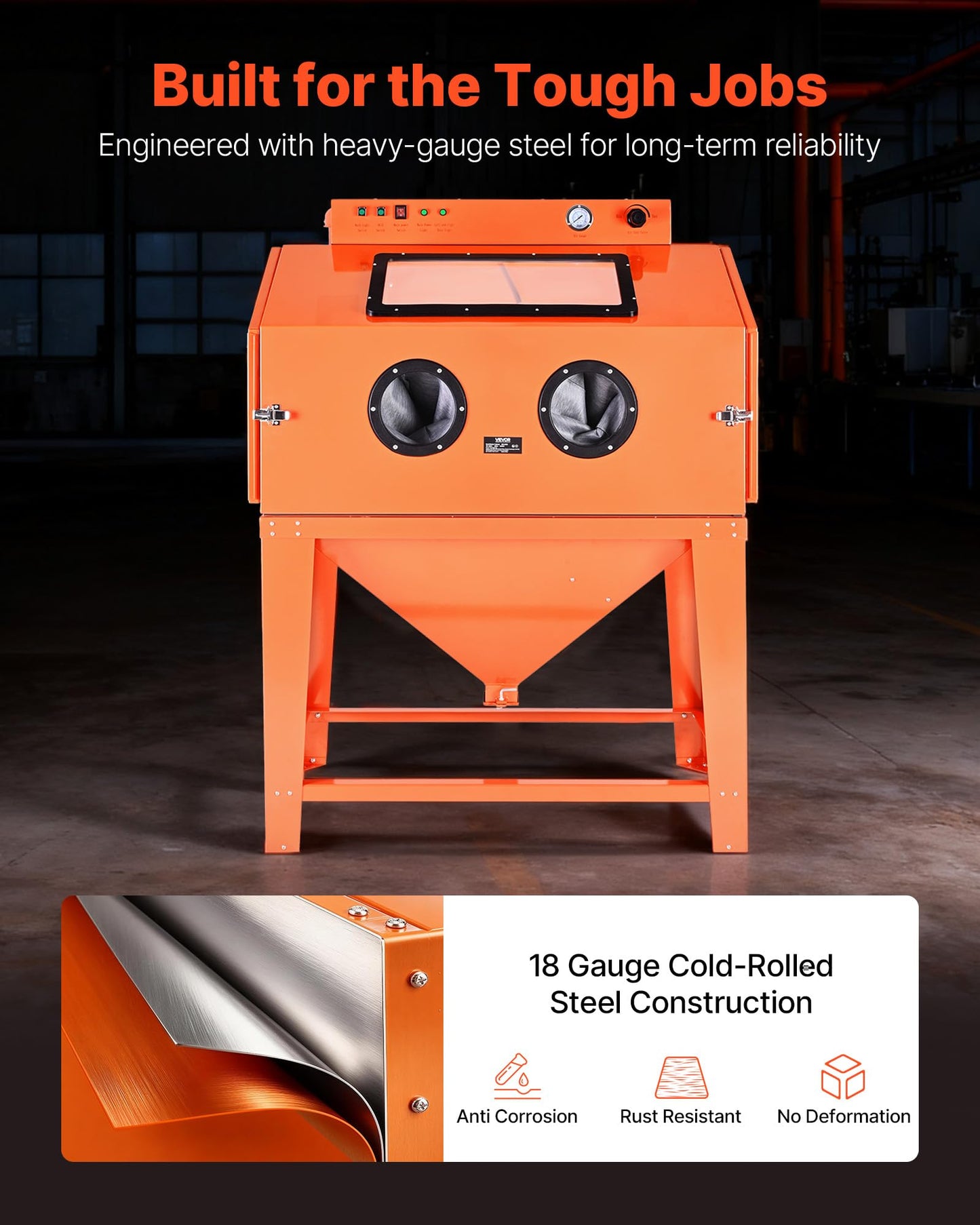 VEVOR Heavy Duty Sandblasting Cabinet Kit, Industrial-Grade Steel Sand Blasting Cabinet with Dual Blasting Guns & 1.6HP Dust Collector for Oversized Parts Surface Finishing, Rust Removal