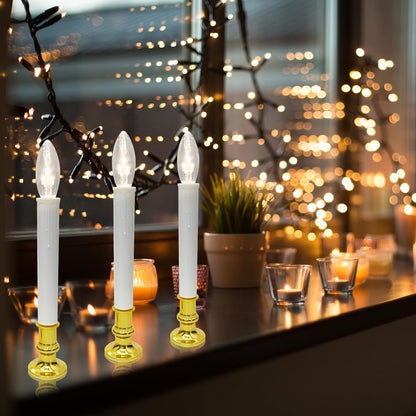 Oviejo 4 Pack Christmas Electric Candles, Electric Candle Lamps with Gold Base, Christmas Window Candles with 6-18 Timer On/Off for Home Table Weddings Holiday Decor