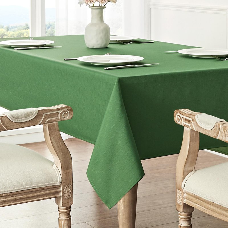 Veblandy 2 Pack Rectangle Tablecloth, 52x70 inch, Water Resistant Wrinkle Free Linen Textured Table Cloth Washable, Decorative Fabric Table Cover for Dining, Party and Camping, Green