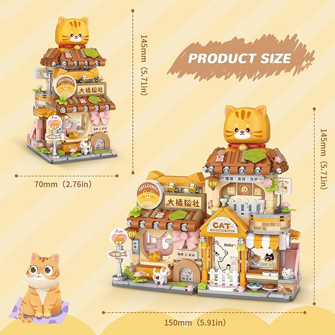 Street View Cute Cat Shop Mini Building Blocks MOC Creative Building Toys Cute Animals Building Set for Girls 6-12 Simulation Architecture Construction Toy Gift Idea for Kids Adults (917 PCS)