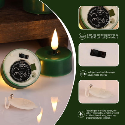 Eywamage Green Flameless Wax Tealights with Remote Batteries, Flickering LED Tea Votive Candles Set of 10