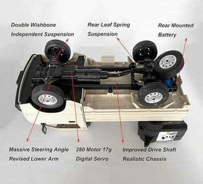 WPL D14 RC Kei Truck 4x4 Suzuki RC Car 1/10 Scale Remote Control Drift Car 4WD 2.4 GHz 280 Motor Proportional Throttle Seering Carry Vehicle Revised Chassis Hobby Toy Adult 2 Batteries