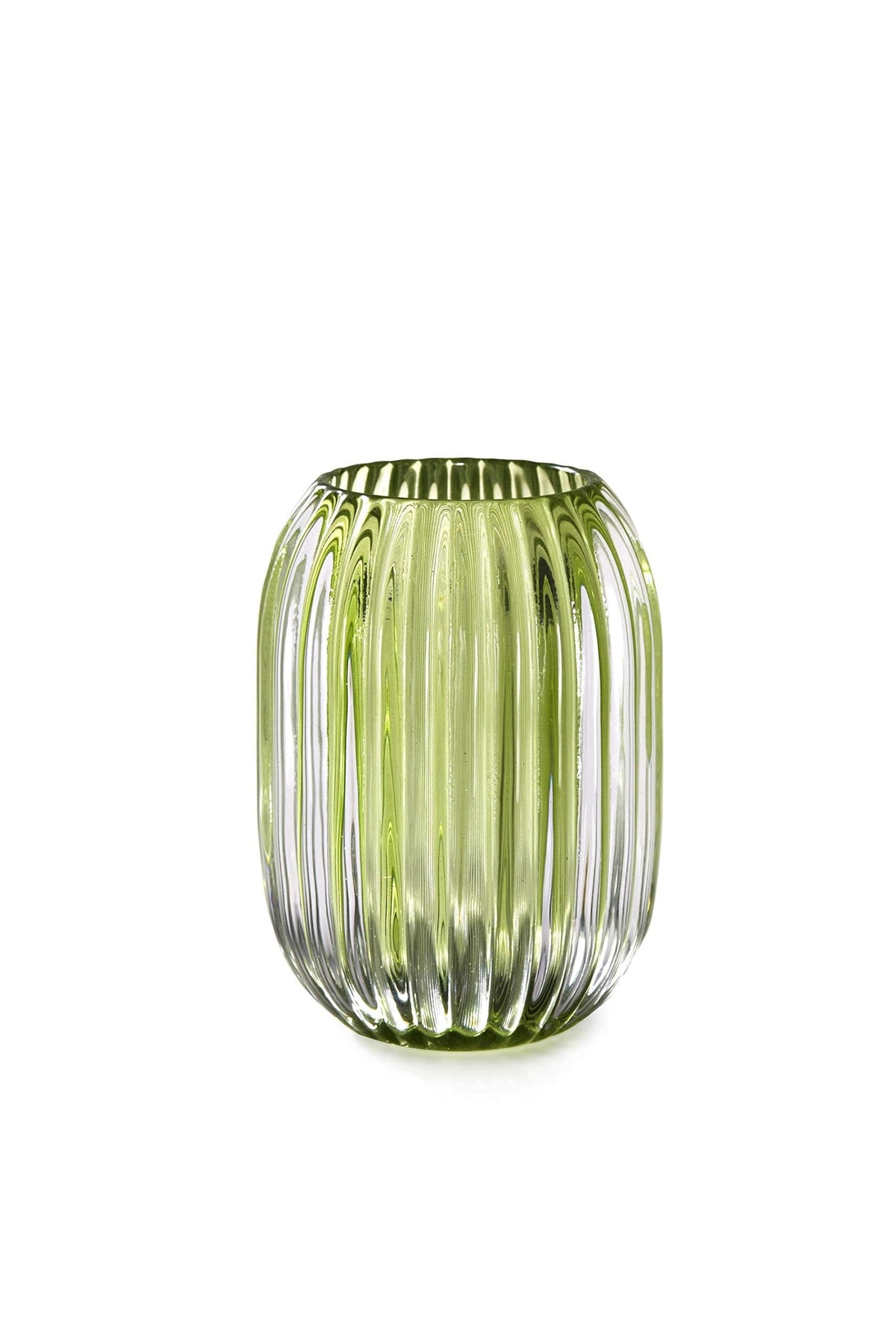Serene Spaces Living Green Optical Glass Votive Holder, Perfect for Weddings and Home Décor, 5" Tall and 3.5" Diameter, Set of 12