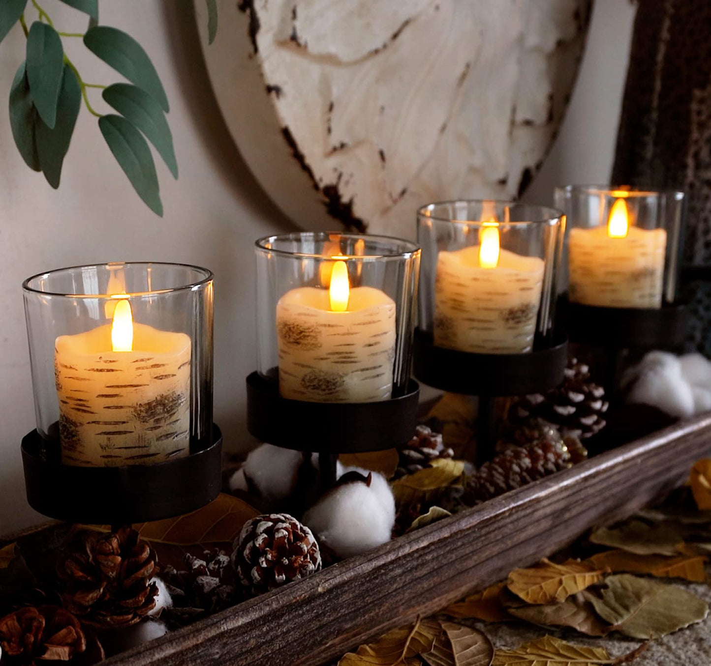 Homemory Flameless Votive Candles with Timer, 2" x 2" Birch Bark Real Wax, 400+Hour Realistic Black Wick Battery Operated Fake Candles, 6 Pack for Wedding, Party and Holiday Decoration