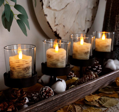 Homemory Flameless Votive Candles with Timer, 2" x 2" Birch Bark Real Wax, 400+Hour Realistic Black Wick Battery Operated Fake Candles, 6 Pack for Wedding, Party and Holiday Decoration