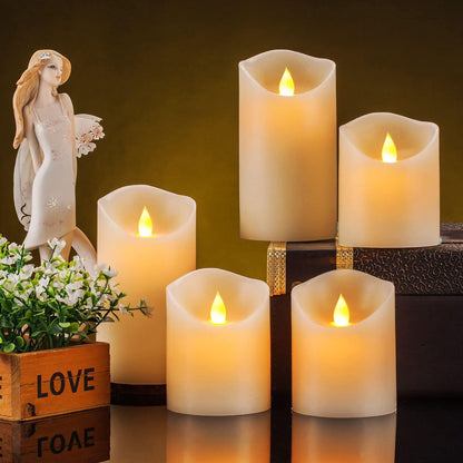 Enpornk Flameless Candles, Flickering Moving Flame LED Candles Set of 5 (Size: D: 3" x H: 4"/4"/4"/6"/6") Pillar Realistic Real Wax Battery Operated Candles with Remote Control 2 4 6 8 Hours Timer