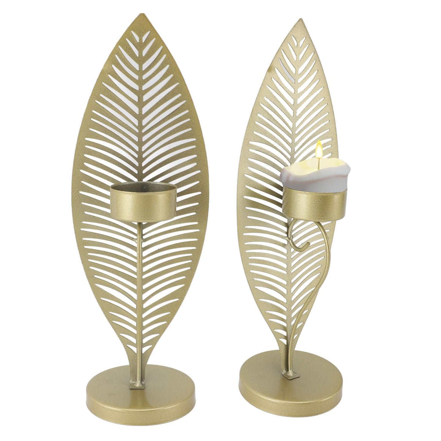 Iron Leaf Candle Holder, Minimalist Wrought Iron Candlestick Stand, Unique Leaf Shape Metal Candle Holder with Nordic Design for Dining Room Home Decor (Gold)