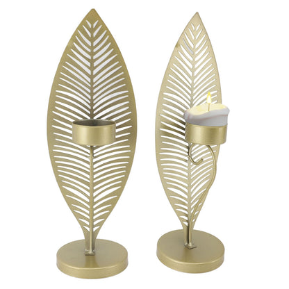 Iron Leaf Candle Holder, Minimalist Wrought Iron Candlestick Stand, Unique Leaf Shape Metal Candle Holder with Nordic Design for Dining Room Home Decor (Gold)