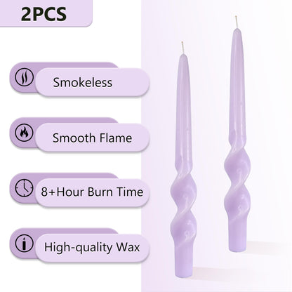 Purple Taper Candles 10inches Spiral Taper Candles Purple Long Twisted Candlesticks Smokeless Unscented Candle Stick Dinner Tall Candle for Christmas advent Home Décor Weddings Festive Seasons Holiday