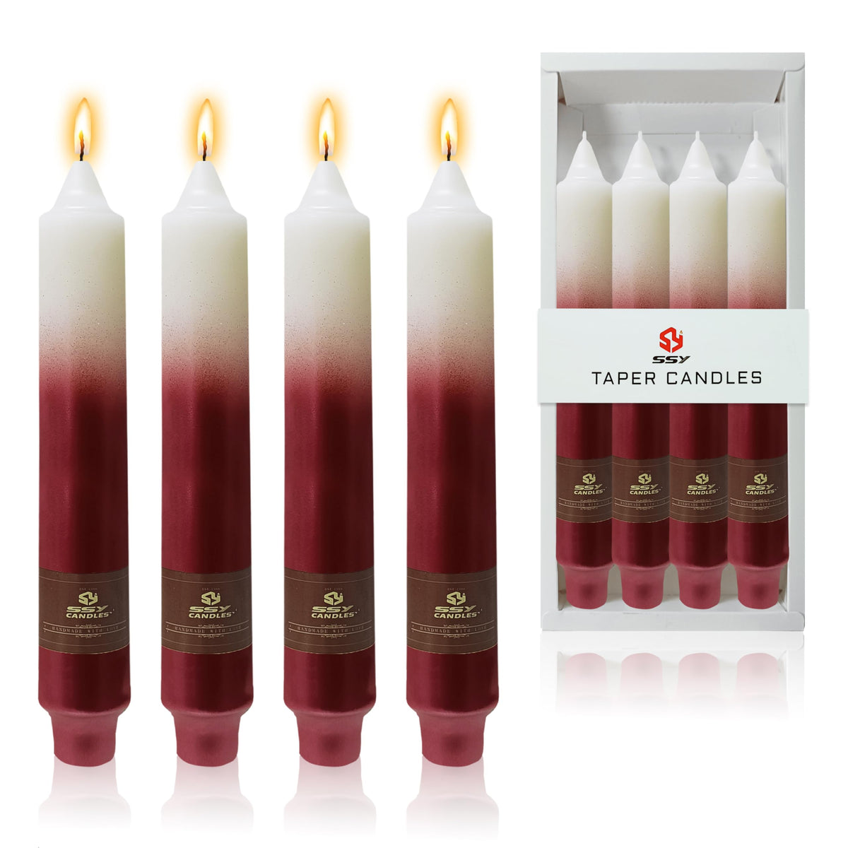Christmas Metallic Red Candle 9 Inch Tall Smokeless Taper Candles 4 Pack Unscented Dinner Candle for Christmas Dinner
