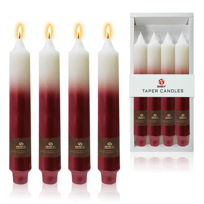 Christmas Metallic Red Candle 9 Inch Tall Smokeless Taper Candles 4 Pack Unscented Dinner Candle for Christmas Dinner