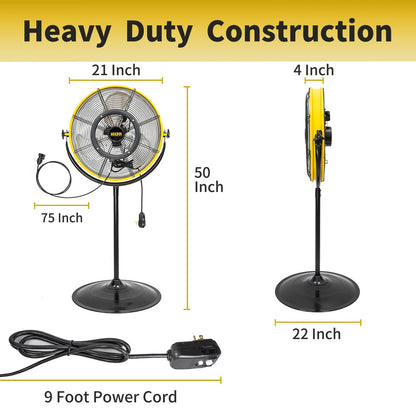 HiCFM 4400 CFM 20 Inch Outdoor Misting Fan Pedestal Standing Base with IP44 Enclosed Motor, Detachable Mist Spray Kit, 9 FT Cord & GFCI Plug, 120 Degree Tilted Head, UL Outdoor Approved