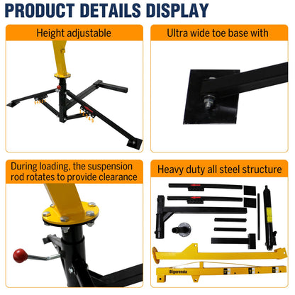 Hydraulic Pickup Truck Crane with Hand Winch,2000 LBS Capacity,360°Swivel Truck Jib Engine Hoist Crane,Davit Crane,44.09”to 57.48”Working Boom Range,for Lifting Workshops,Construction,Agriculture