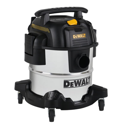 DEWALT DXV05S 5 Gallon Stainless Steel Wet/Dry Vac, 4 Peak HP Shop Vacuums with Attachments, Powerful Suction, 1-7/8" Hose, DXV05S, Silver