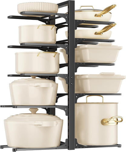 MUDEELA 10-Tier Pot and Pan Organizer - Heavy Duty Under Cabinet Storage, Adjustable Rack for Kitchen Use, 23.62" Height