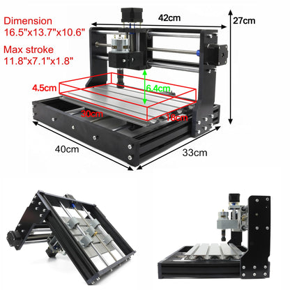 CNCTOPBAOS CNC 3018-PRO Wood Router Kit 3 Axis USB DIY Mini Engraver Milling Engraving Machine Cutter Plastic Acrylic PCB PVC Carving GRBL Control 300x180x45mm