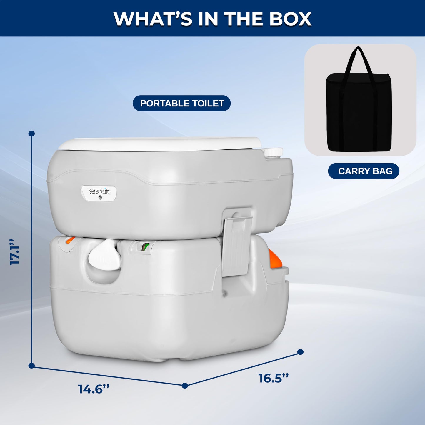 SereneLife 5.8 Gal Portable Toilet for Adults – Leak-Proof Camping Toilet with Detachable Waste Tank, Flush System, Level Indicator, Carry Bag & Hand Sprayer for RV, Tent, Hiking, Travel & Home Use