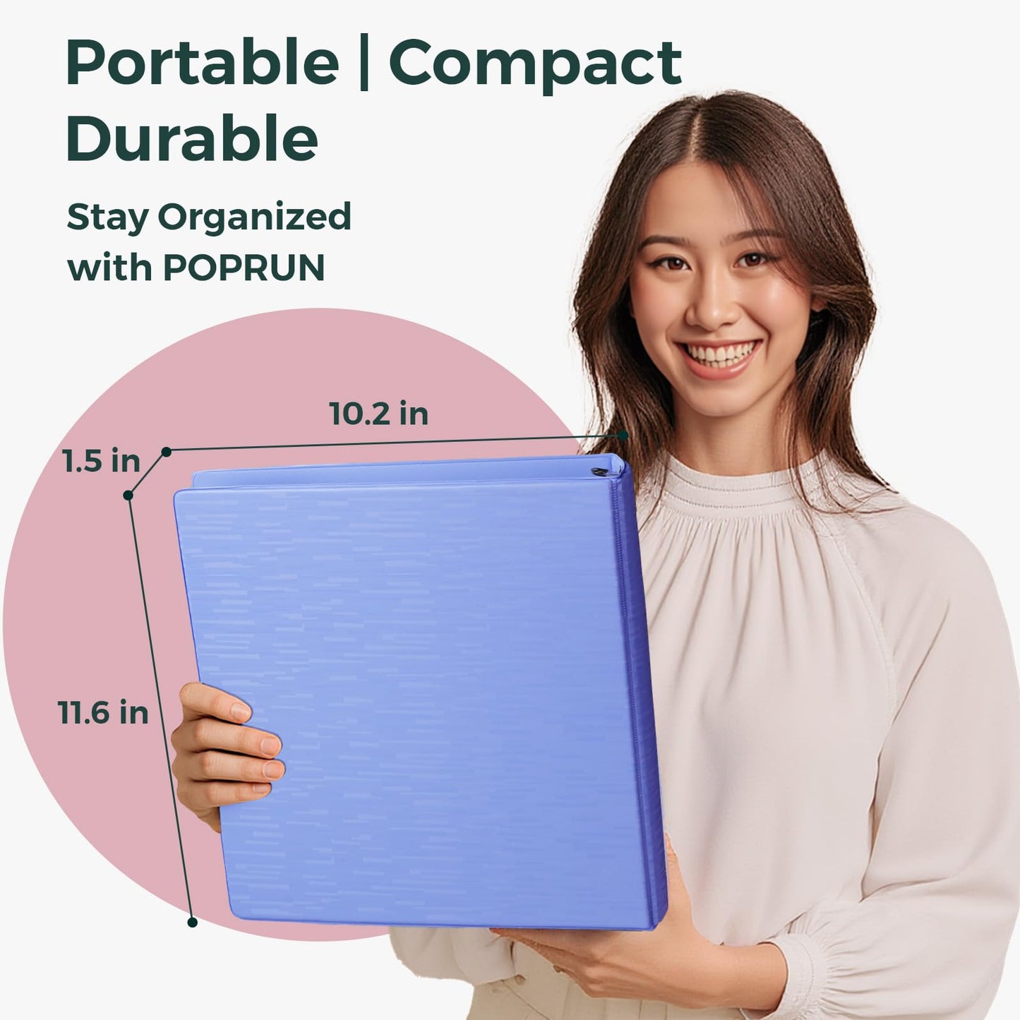 POPRUN 3 Ring Binder 1 Inch, PVC-Free, Holds 175 Sheets of 8.5 x 11 Paper, Extra Durable Organizer with 2 Pockets for School & Office, Heavy-Duty, 4 Pack, Multicolor