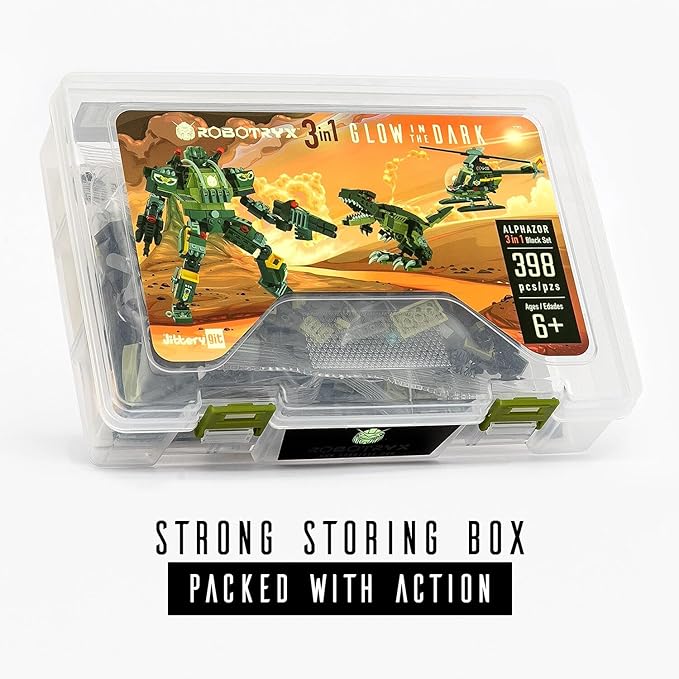 JITTERYGIT Robot Army Buildable Mech Soldier Glow in The Dark Gift Toy Set Helicopter Military Creative STEM Project Dinosaur Building Bricks Kit for Kids Ages 6-11 Years Old