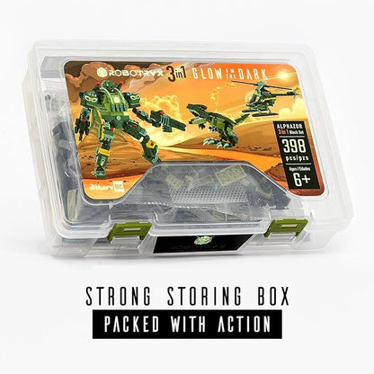 JITTERYGIT Robot Army Buildable Mech Soldier Glow in The Dark Gift Toy Set Helicopter Military Creative STEM Project Dinosaur Building Bricks Kit for Kids Ages 6-11 Years Old