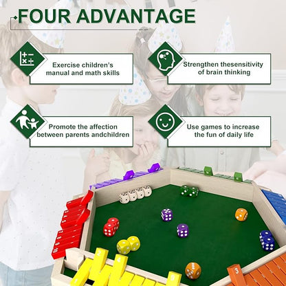 1-6 Players Shut The Box Dice Game Wooden Board Table Math Game with 16 Dice Classics Tabletop Version Games for Kids Adults FamilyClassroomHomeParty or Pub