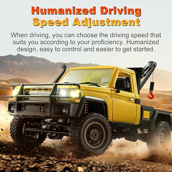 RC Crawler 1:12 Scale New Upgrade MN82-T RC Truck Crane 4WD LC79 Off Road Remote Control Pickup with Lights All Terrain Wrecker Vehicle for Teens Adults (Yellow)
