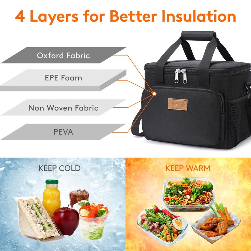 Lifewit Medium Lunch Bag, Insulated Lunch Box, Soft Cooler Cooling Tote for Adult Men Women, Black and Green 12-Can (9L)