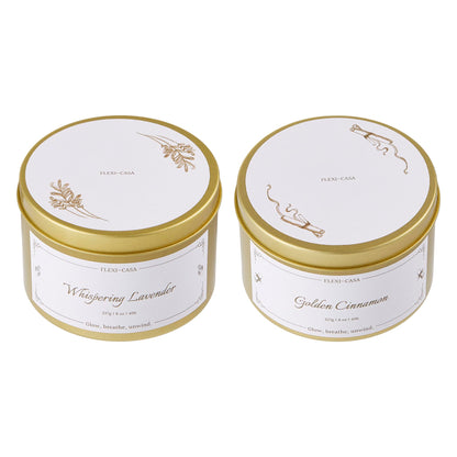 Flexi-Casa Lavender & Cinnamon Aromatherapy Candle Set, 2 Pack Floral Soy Wax Tin Candles, Long Lasting Scented Candles for Home, Relaxation, Stress Relief, Travel Size Gifts for Women