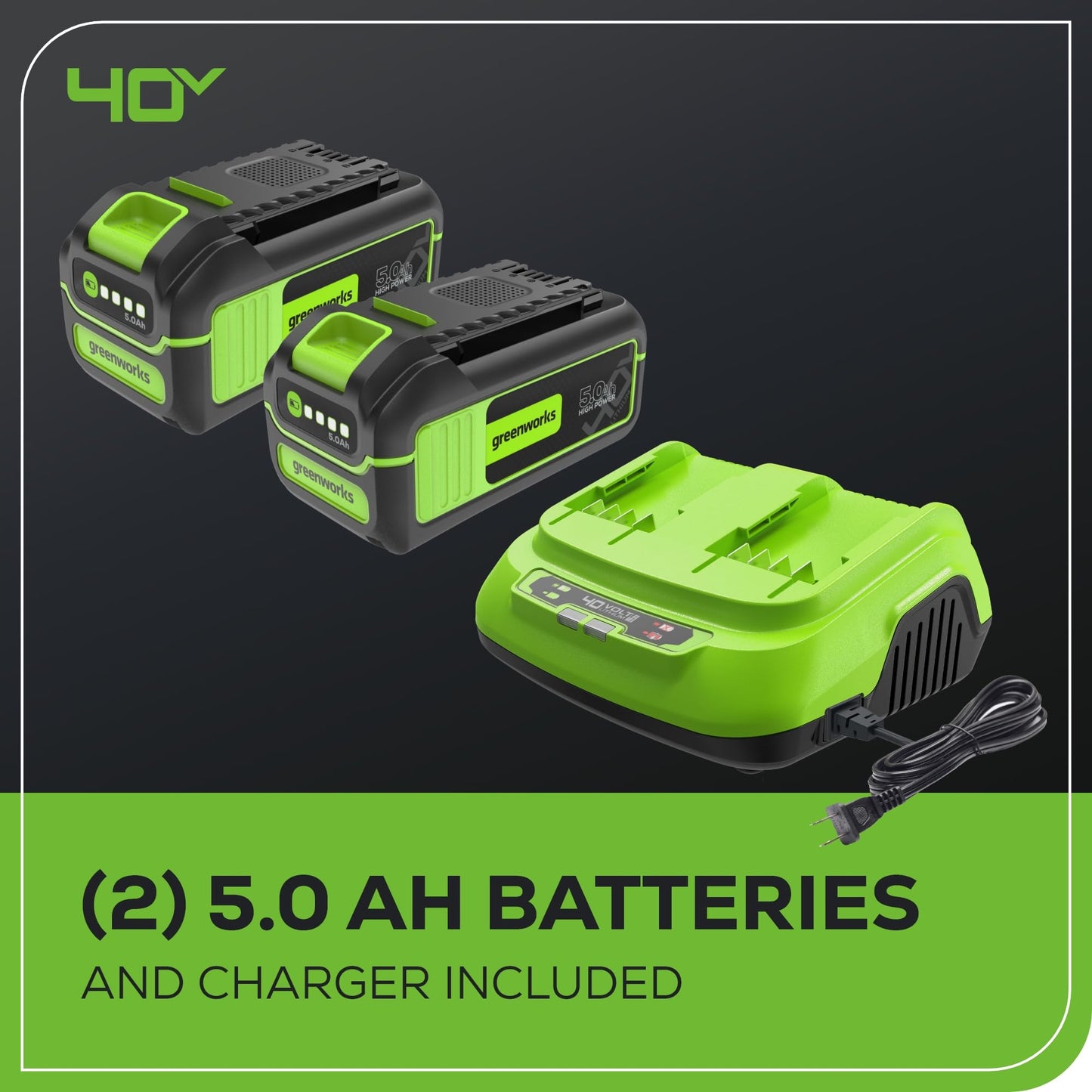 Greenworks 40V (710 CFM / 175 MPH) Brushless Backpack Blower, High Power for Wet Leaves, Heavy Debris, Gravel and Driveway Snow, Includes (2) 5.0Ah HP Batteries & 4A Dual Charger