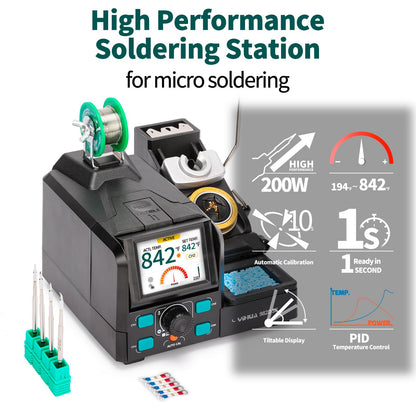 YIHUA 982D SE 200W Micro Soldering Kit with Precision Soldering Iron Station with 4 Soldering Tips, Lead-Free Solder, Auto Temperature Calibration Function