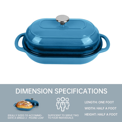 Fijxzct Premium Enameled Cast Iron Dutch Oven for Bread Baking | Non-Stick 5QT Oval Bread Oven with Lid | Perfect for Sourdough, Loaf, and Artisan Baking (Oval Blue, 5 QT)