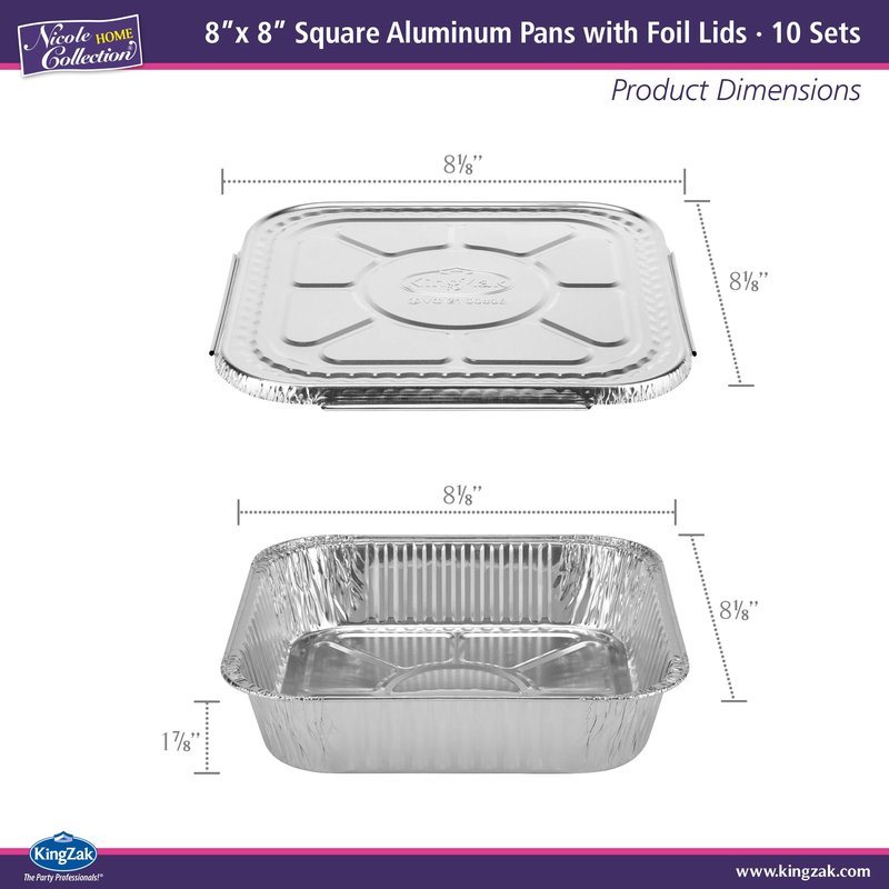Nicole Home Collection 8x8 Aluminum Pans (500 Pack) 8 Inch Foil Pans - Cake Pans - Aluminum Square Pans - Disposable Food container - great For Cake Baking, Cooking, Heating, Freezing, Prepping Food