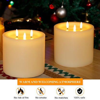 AFINETH Extra Large Flameless Candles with 3 Wicks, 6"x6" Real Wax Battery Operated Candles with Remote and Timer, Flickering LED Candles Fake Candle for Home, Wedding, Party, Ivory