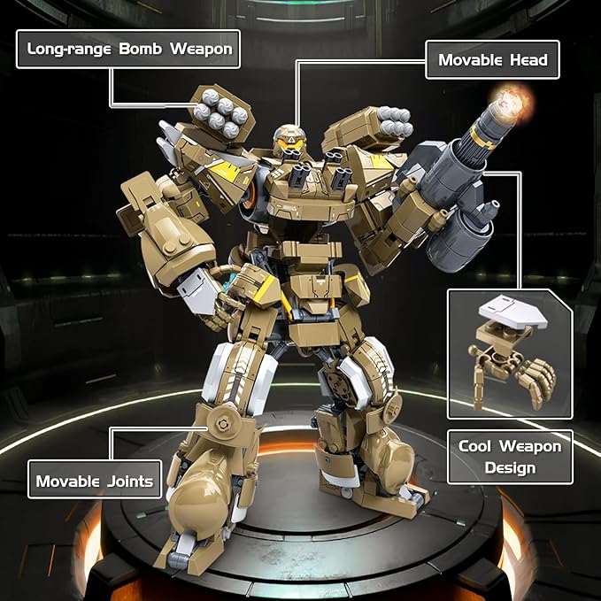 Mech Robot Transforming Building Blocks Set for Adults Brown City Protector Mecha Model Action Figures Cool Creative Robots STEM Toys Gift for Teens Boys 581 Pieces