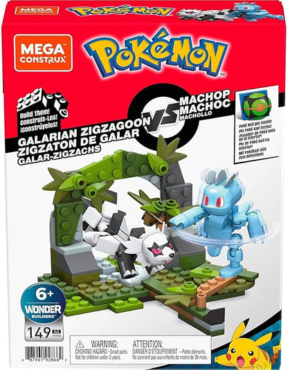 Mega Construx Pokemon Machop Vs. Galarian Zigzagoon Construction Set Building Toys for Kids (GVK82) Red