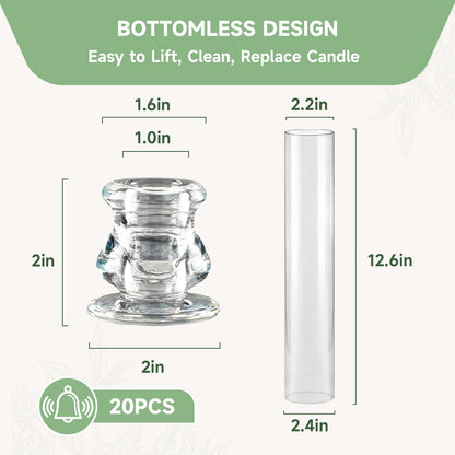 20 Pack Glass Hurricane Candle Holders 12.6" Open Ended Candlestick Holder Tubes Clear Bottomless Cylinders Suitable Taper LED Candles for Wedding Party Christmas Table Centerpiece Decor