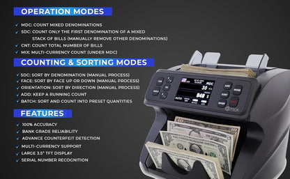 DETECK DETECK DT600 Bank Grade Money Counter Machine Mixed Denomination, Multi Currency Value Counting Money Machine, Serial Number, 2CIS/UV/IR/MG/MT Counterfeit Detection with DT50P Printer