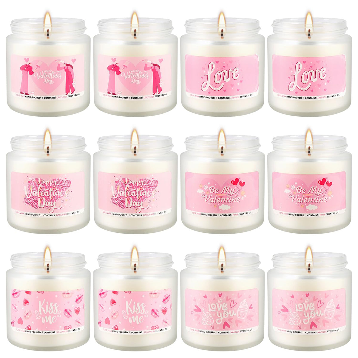 Set of 12 Valentines Scented Candles -3.5oz Romantic Candle Gifts,Wife, Girlfriend,Wedding Day,Anniversary, Long Lasting Soy Candles