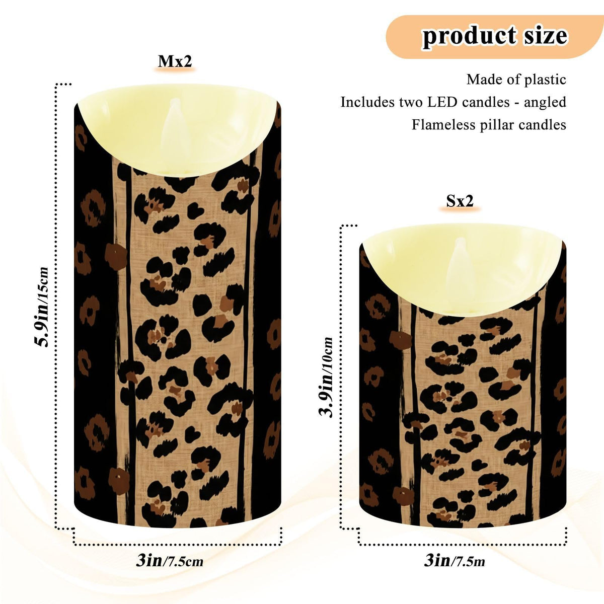 Gravopti Leopard 2 Pack Flameless LED Pillar Candles with Remote & Timer, Battery Operated, Flickering Wax Candle for Wedding, Romantic Home & Party Decor