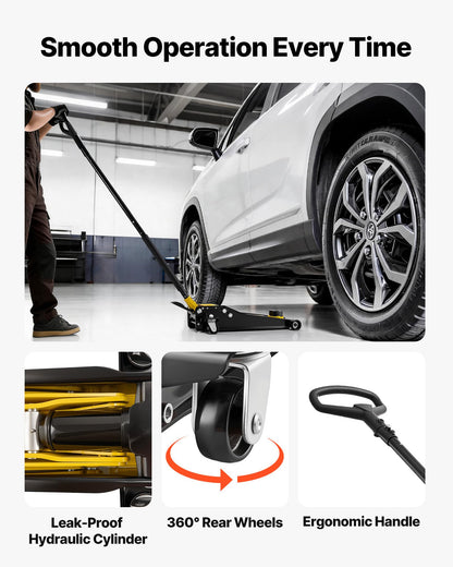 VEVOR Low Profile Floor Jack, 3 Ton (6614 lbs) Capacity, Steel Racing Floor Jack with Dual Pistons Quick Lift Pump & SUV Adapter, Hydraulic Trolley Car Lift for Sports Cars, Lifting Range 2.95"-19.7"