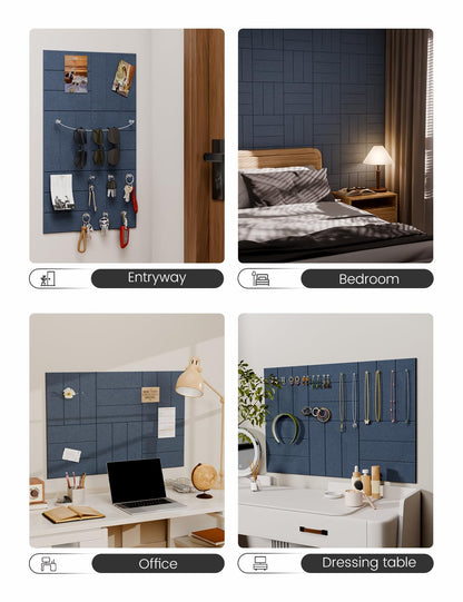Felt Bulletin Board Tiles -28"x18" with 40 Adhesive Tabs, Cork Board Alternative for Office Decor, Push Pin Board Wall Organizer 6-Pack(Navy Blue)