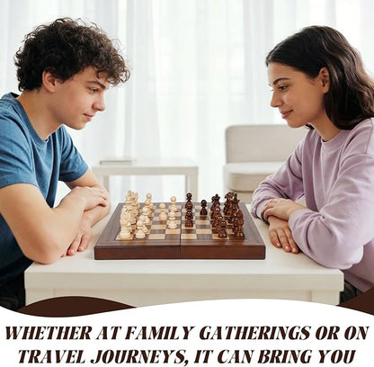 2 in 1 Magnetic Wooden Chess and Checkers Board Game Set 12 Folding Chess Boards Portable Travel Chess Sets with Pieces Storage Slots Beginner Chess Game Set for Kids and Adults