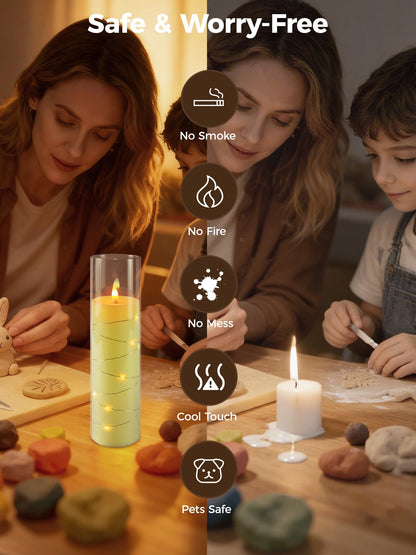 uuffoo 5 Pcs Flameless LED Candles with Timer Remote Flickering Flameless Candles with Embedded Star String, 3D Wick Acrylic Battery Operated LED Pillar Candles for Wedding Party Home Decor