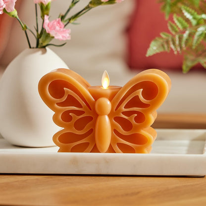 Luminara - Flameless Flickering Moving Flame Nature-Inspired Battery Operated LED Décor - Spring Summer Collection - Sunlit Honey Butterfly Garden Candle - 6.6” x 4.3”