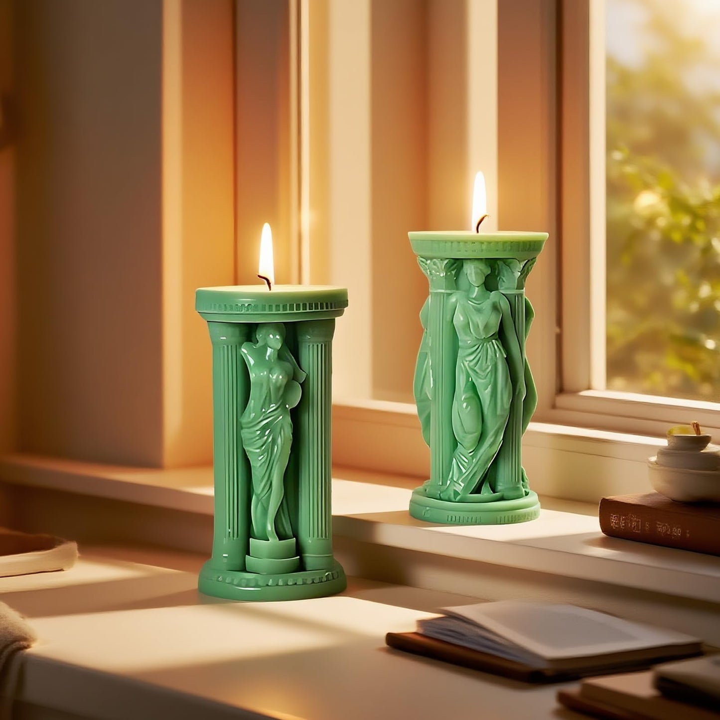 4 Pack Goddess Athena Silicone Pillar Candle Molds, 3D Portrait Resin Casting Silicone Mold for Epoxy Resin Craft, Soap & Aromatherapy Candle Making, Home Table Halloween Party Decor Craft Molds