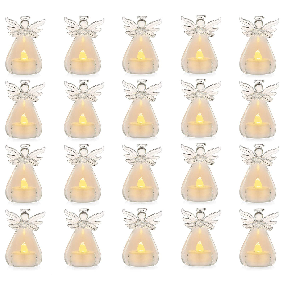 Pack of 20 Hanging Glass Candle Holders Angel Candleholders with Led Tealight Candle Inside Votive Decoration for Wedding Party Restaurant Hotel Garden Decoration,(18+2 Pcs)