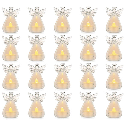 Pack of 20 Hanging Glass Candle Holders Angel Candleholders with Led Tealight Candle Inside Votive Decoration for Wedding Party Restaurant Hotel Garden Decoration,(18+2 Pcs)