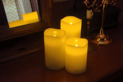 CozierGlow Flameless Pillar Candles Flickering with Remote Timer, Battery Operated LED Candles Up to 400 Hours, 3D Moving Flame Real Wax Candles. (Ivory with Invaginated top)